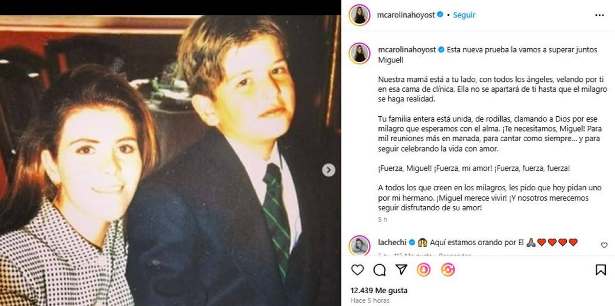 La publicación que hizo la menor de Miguel Uribe Turbay, el precandidato colombiano que fue baleado. Foto: Instagram @mcarolinahoyost
