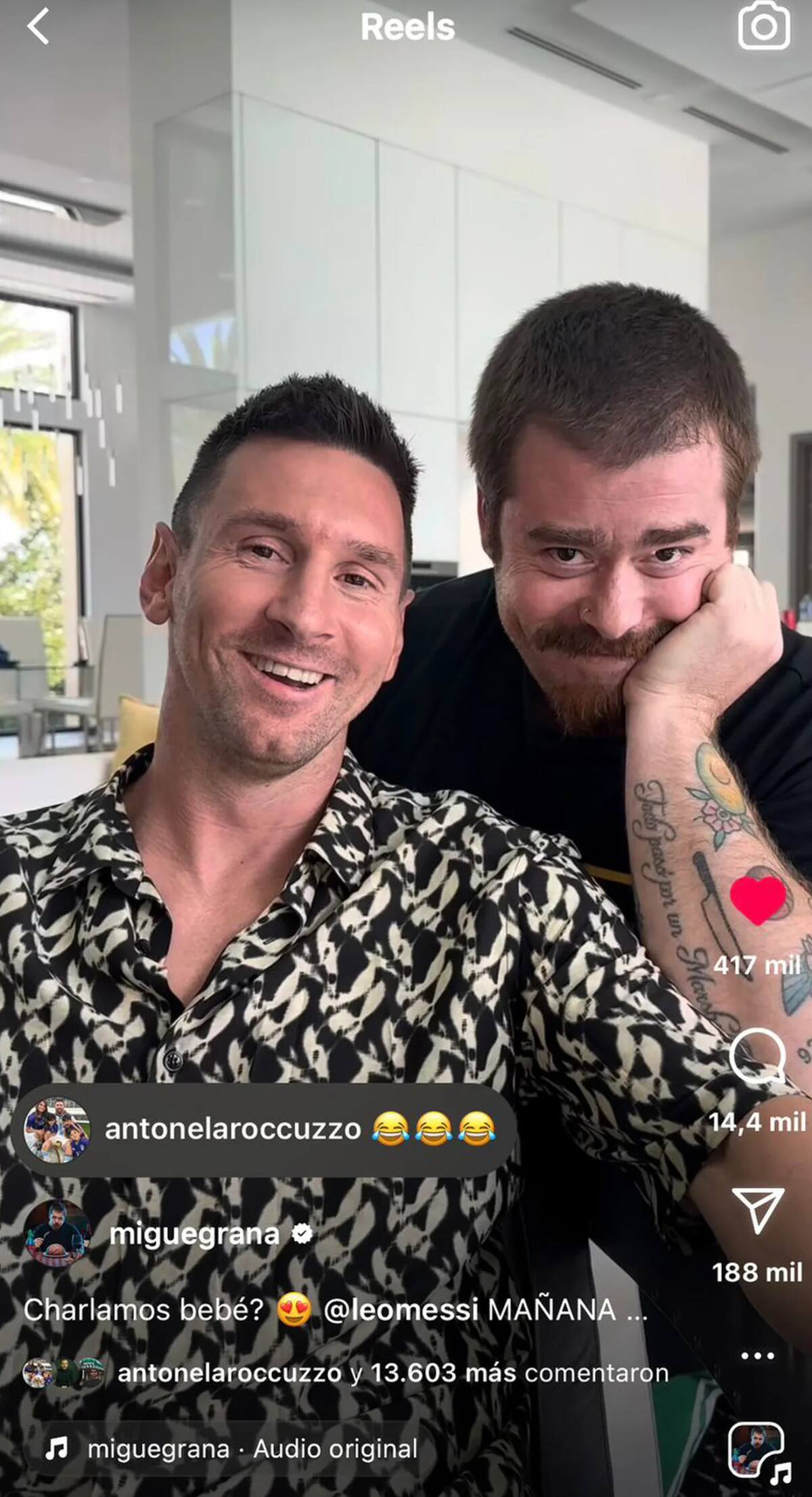 La reacción de Anto Roccuzzo. Foto: captura.