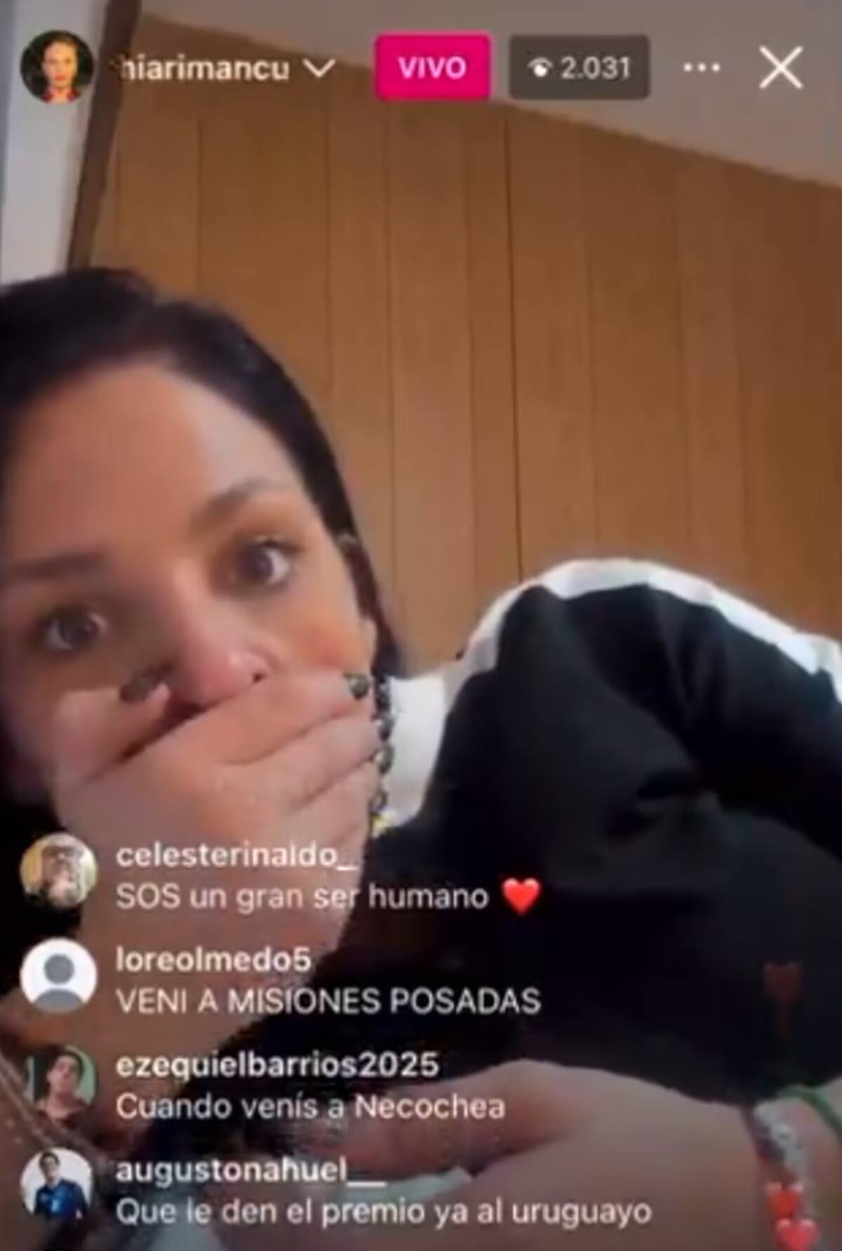 La reacción de Chiara Mancuso al ver la foto. Foto: captura Instagram.