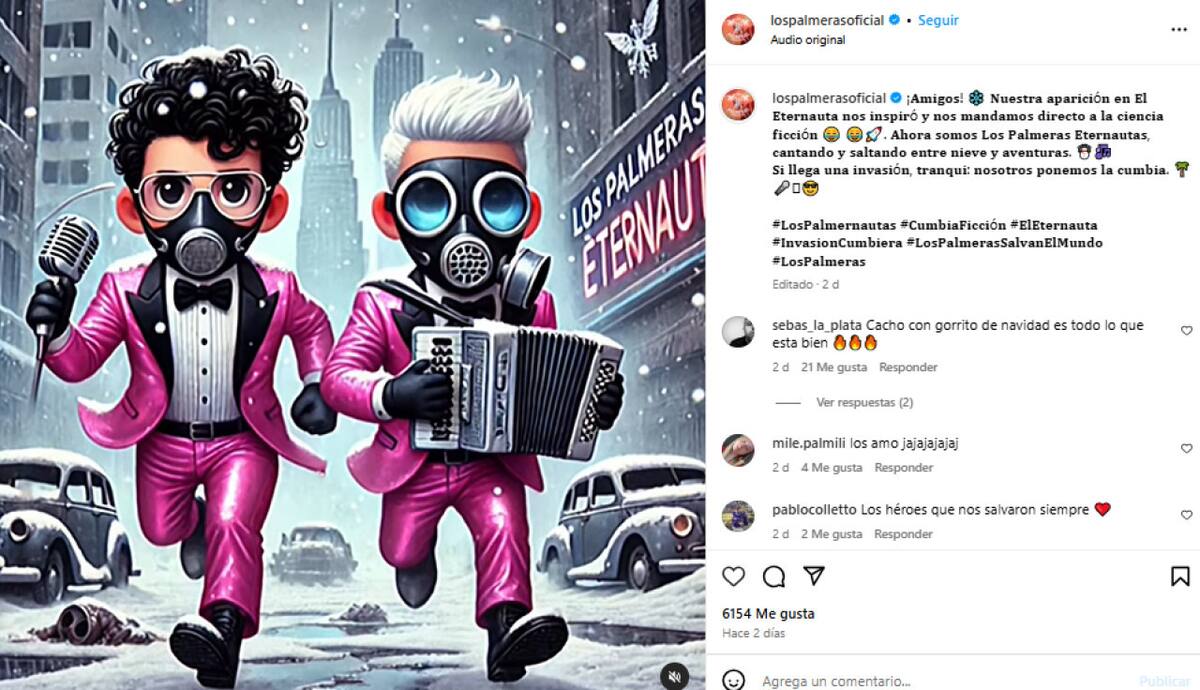 La reacción de Los Palmeras tras la sorpresiva aparición en El Eternauta. Foto captura IG