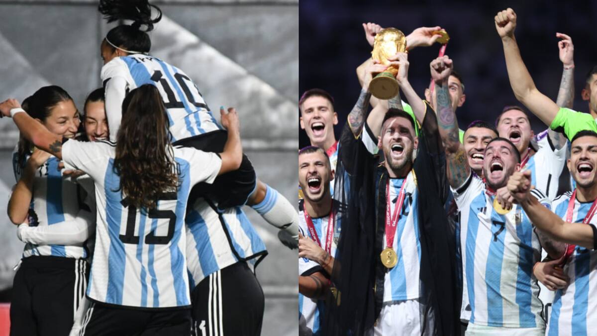La Scaloneta bancó a la Selección Argentina del fútbol femenino. Fotos: Twitter y NA.
