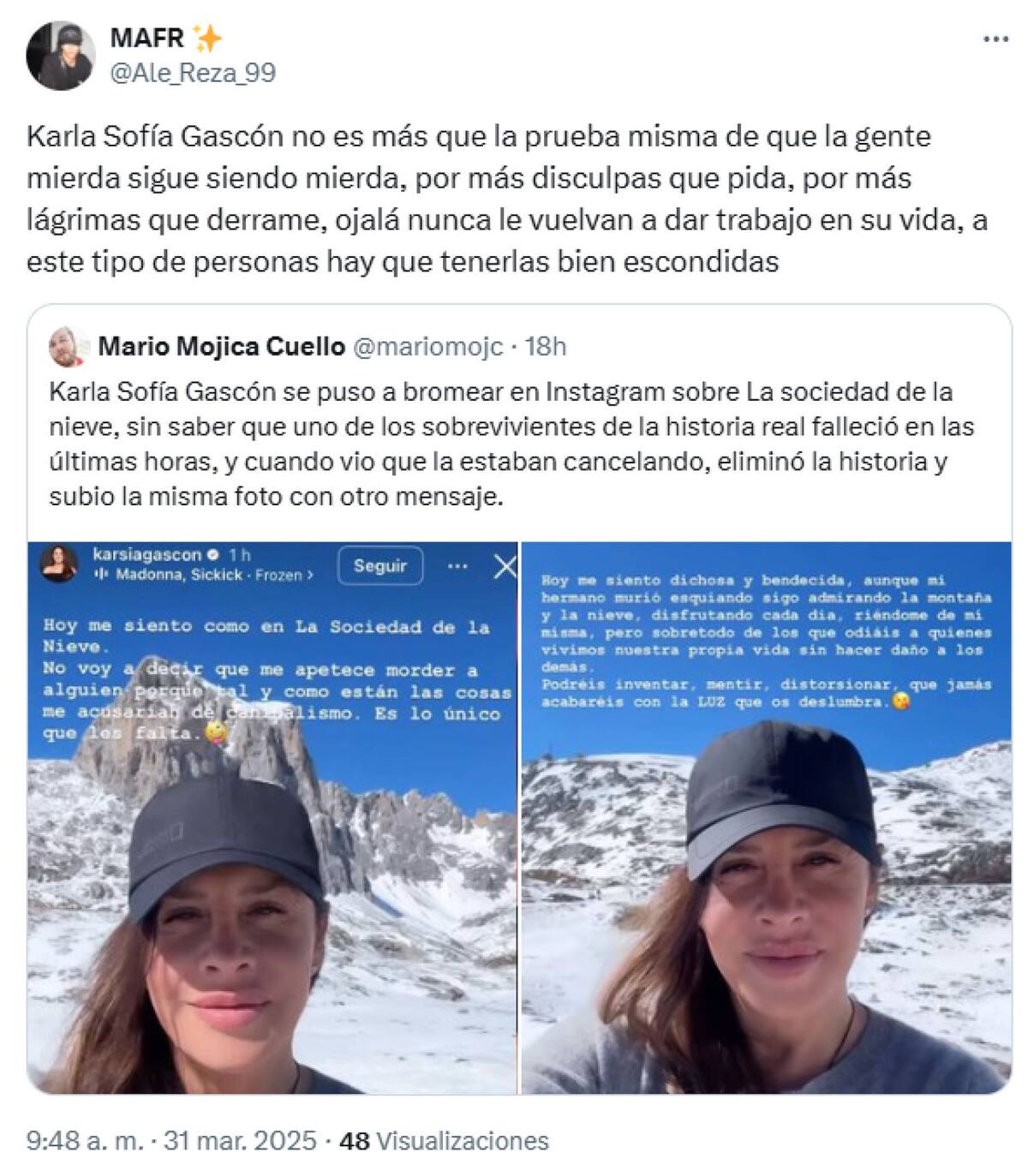 Las críticas a Karla Sofía Gascón. Foto: X.