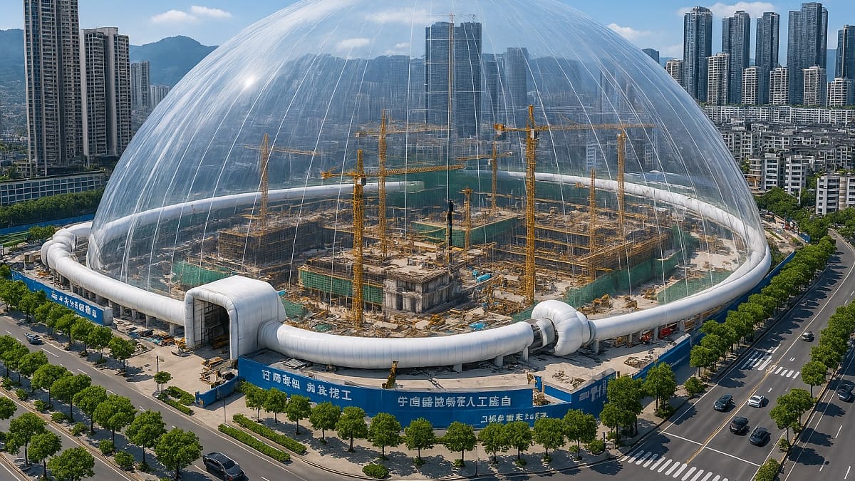 El futuro de la construcción en China: las innovadoras burbujas inflables que reducen un 90% la contaminación de las obras