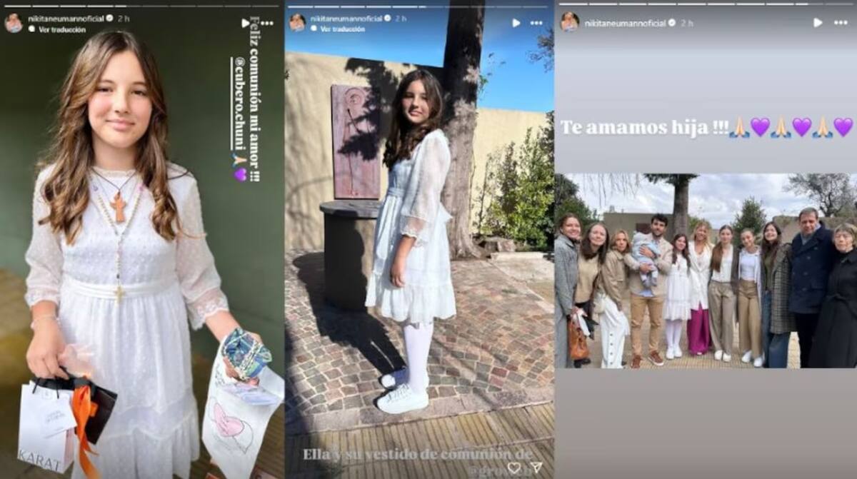 Las stories de Nicole Neumann en la comunión de Sienna. Fuente: Instagram