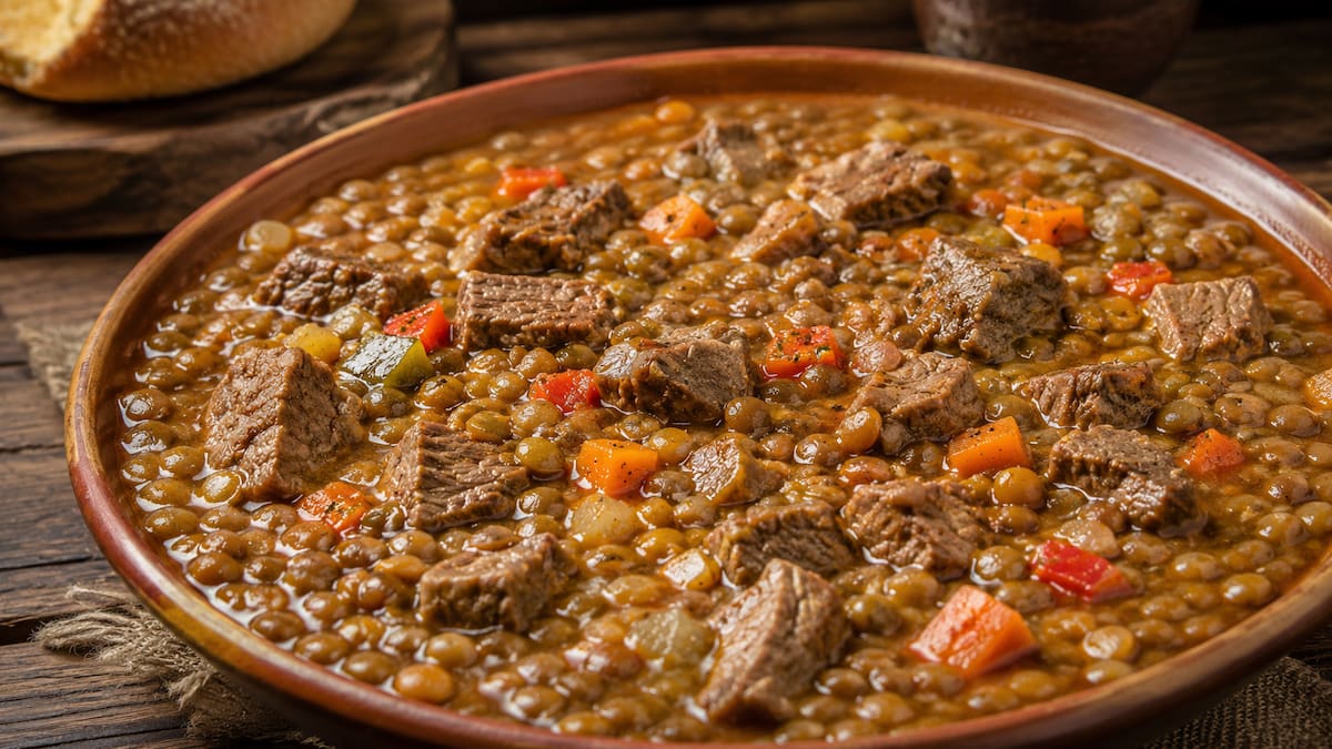 El plato ideal para el 25 de Mayo: la receta para hacer lentejas con carne cortada a cuchillo