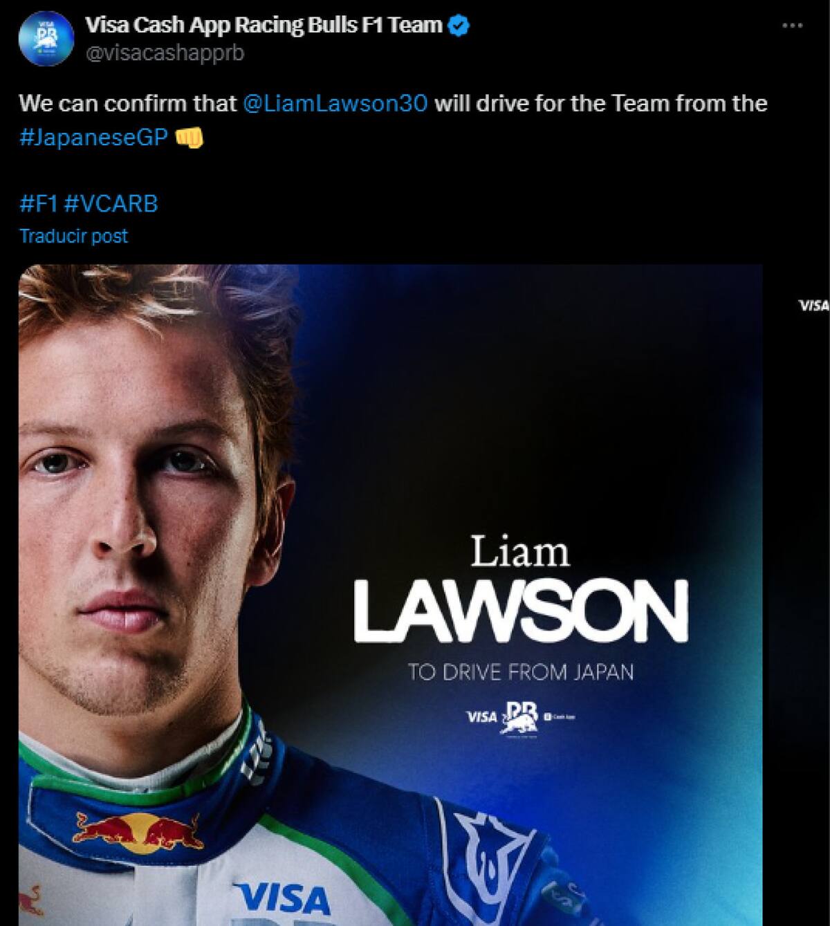 Liam Lawson correrá con Racing Bulls. Foto: captura.