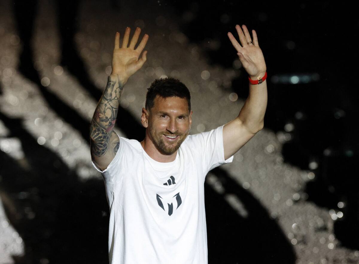 Lionel Messi en su presentación como jugador del Inter Miami. Foto: Reuters.