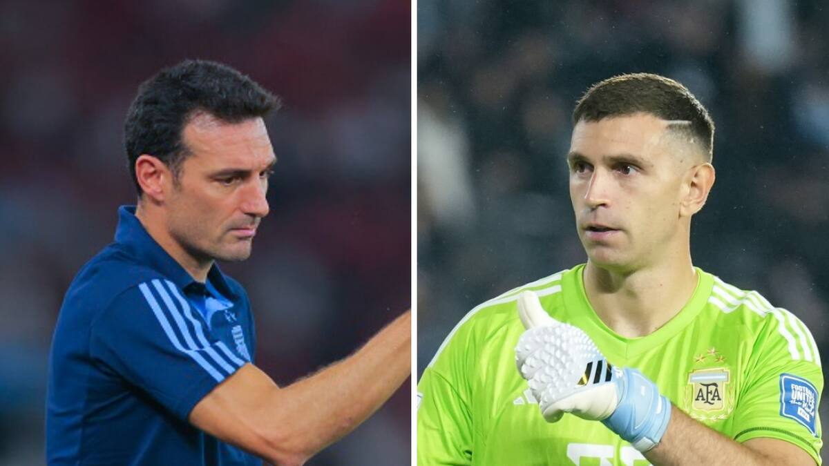 Lionel Scaloni y Emiliano "Dibu" Martínez. Foto: NA.