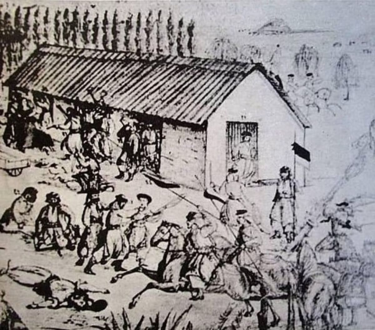 Litografía que muestra lo que pasó en la madrugada del 1 de enero de 1872
