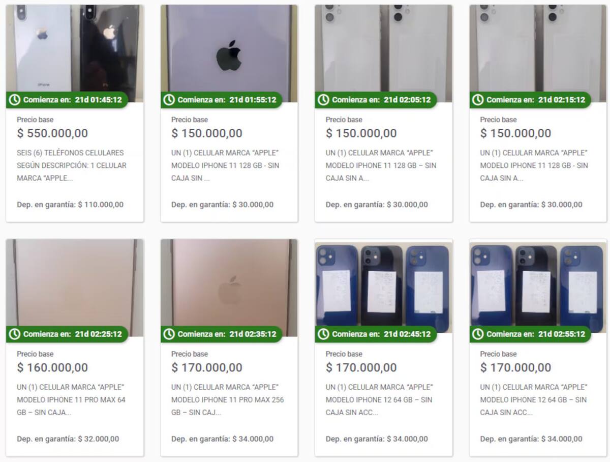 Los celulares que ofrece ARCA. Foto: captura Banco Ciudad.