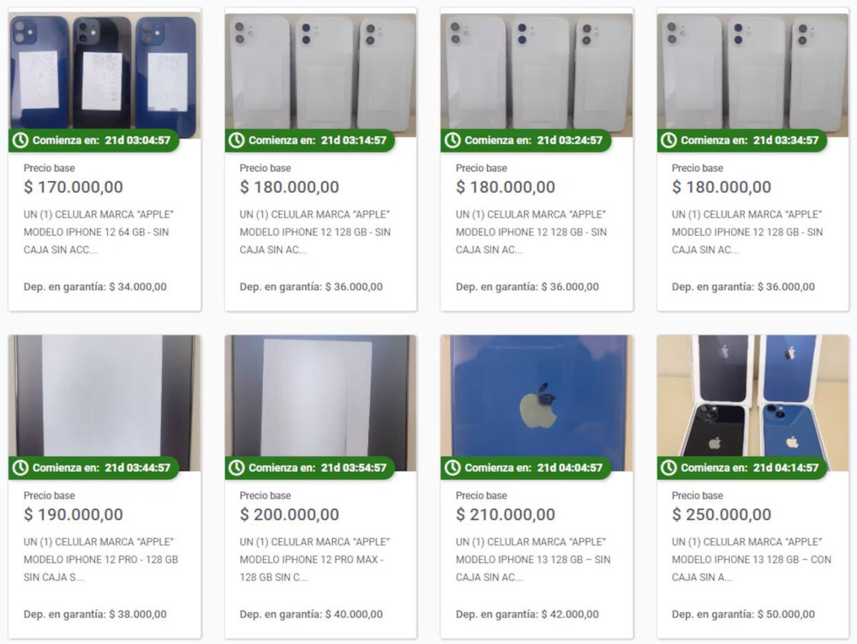 Los celulares que ofrece ARCA. Foto: captura Banco Ciudad.