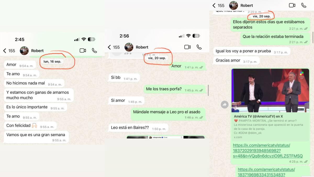 Los chats de Pampita y Roberto García Moritán. Foto: Captura Instagram.