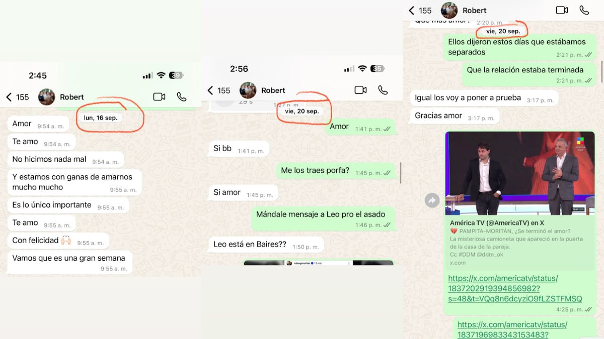 Los chats de Pampita y Roberto García Moritán. Foto: Captura Instagram.
