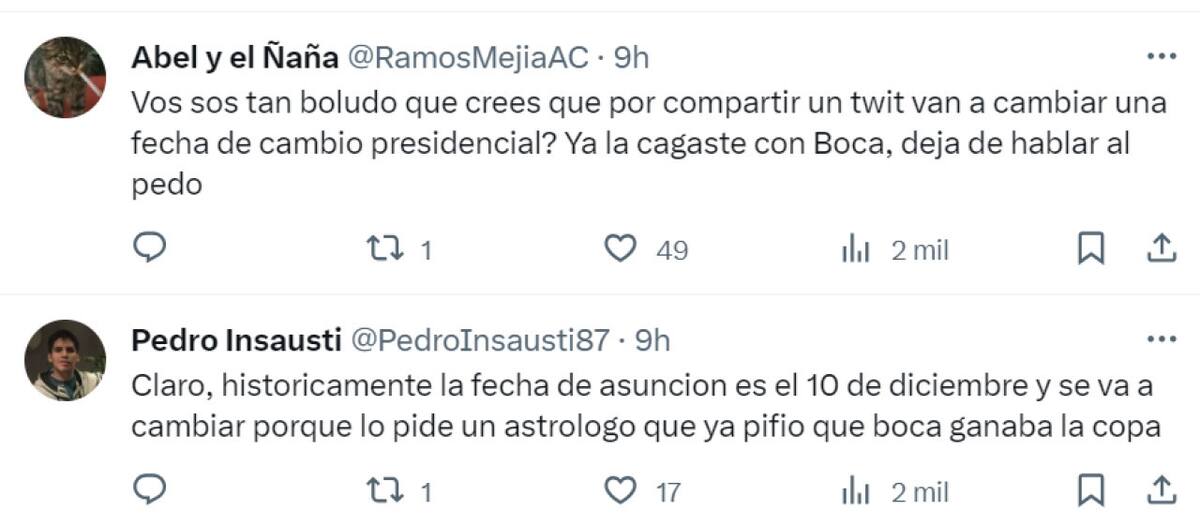 Los comentarios al posteo de Giorgio Armas. Foto: X.