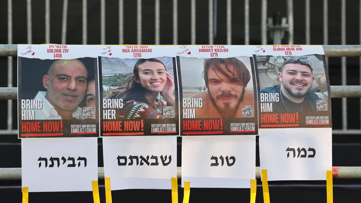 Los cuatro rehenes rescatados con vida de la Franja de Gaza. Foto: EFE.