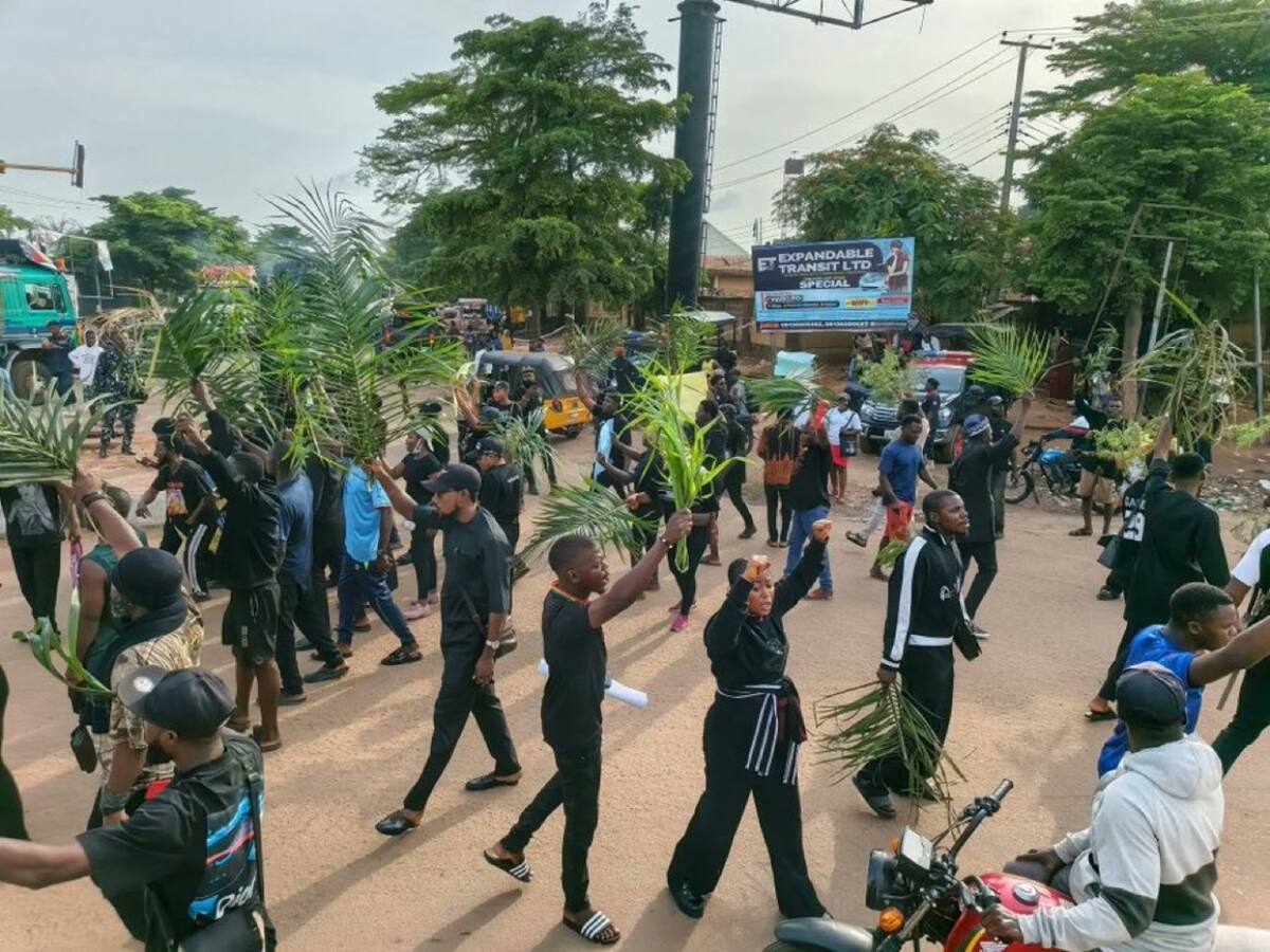 Los jóvenes de Benue organizaron una protesta y bloquearon la autopista Abuja-Makurdi por los continuos asesinatos en el estado de Benue. Foto: X / @NigeriaStories.