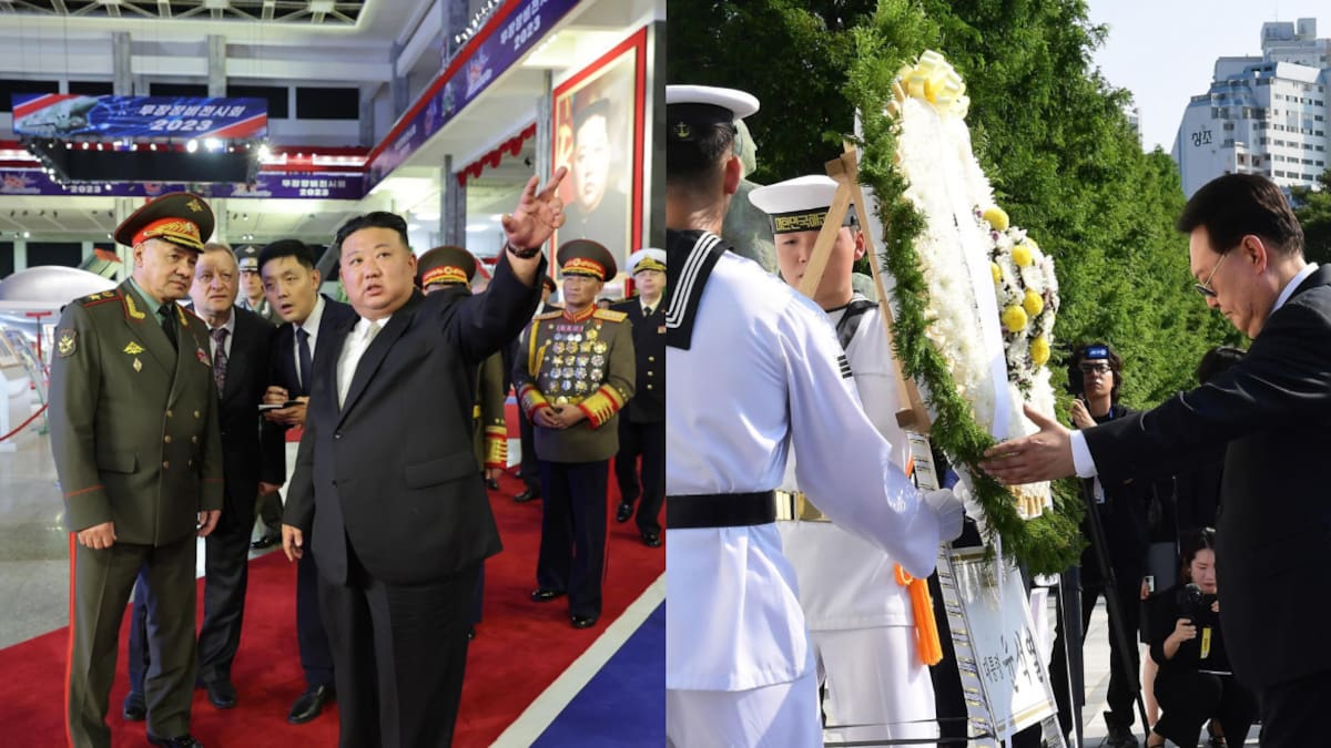 Los líderes de Corea del Norte y Corea del Sur en sus celebraciones. Foto: EFE