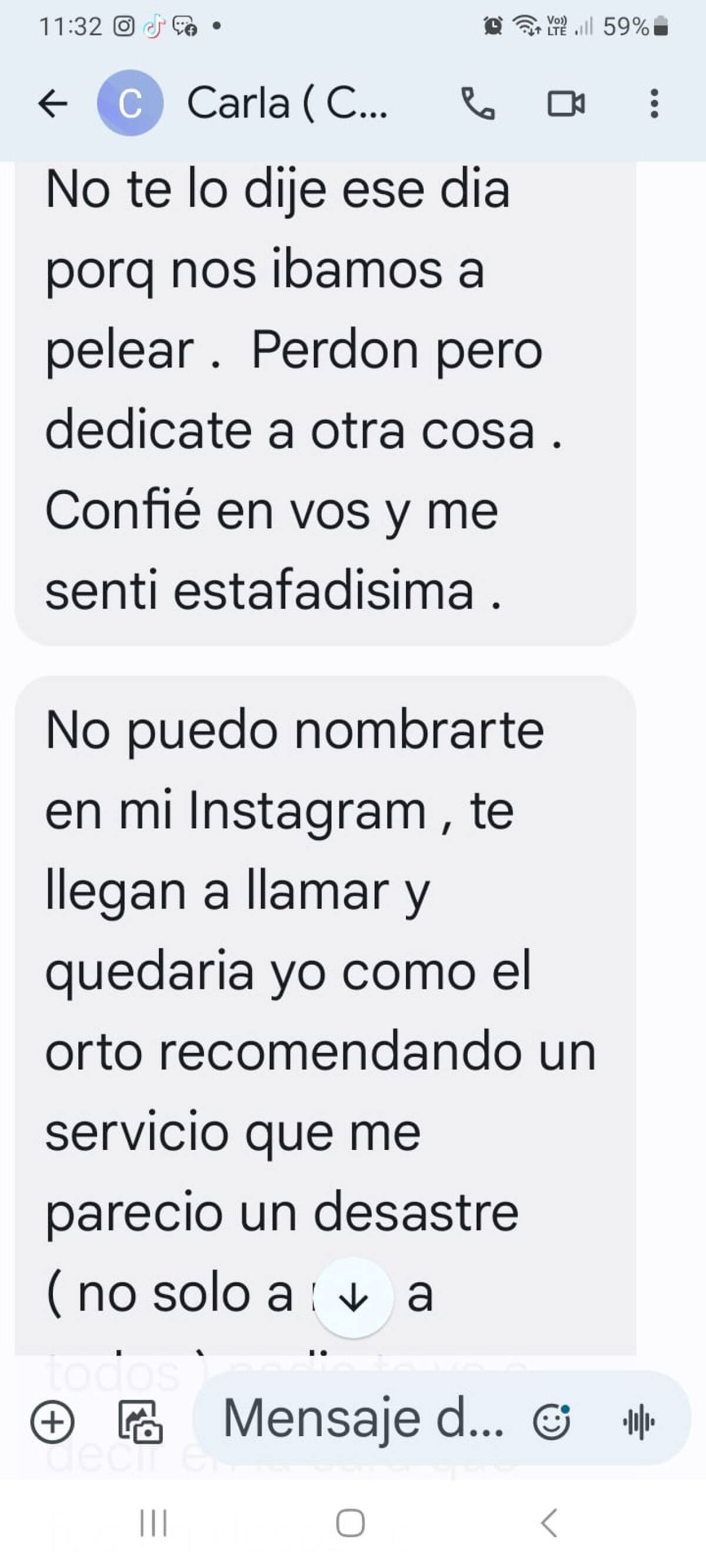Los mensajes entre la Chula y la emprendedora. Fuente: X