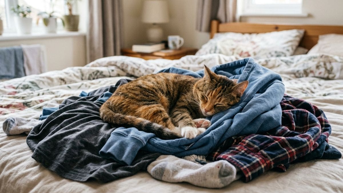 Los veterinarios advierten: “Esta es la razón por la que tu gato duerme sobre tu ropa”