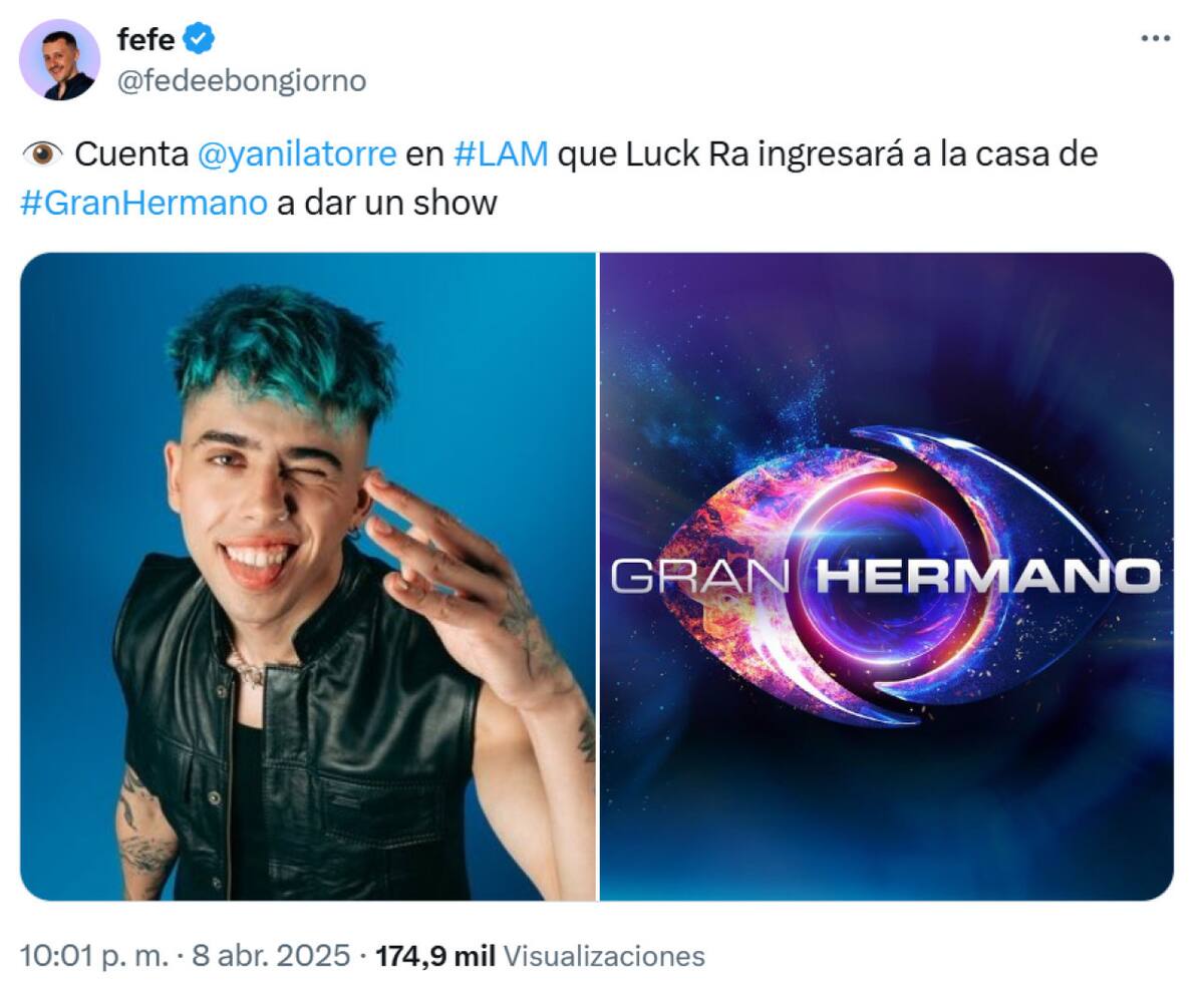 Luck Ra entra a la casa de Gran Hermano. Foto: X.