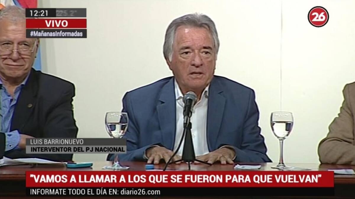 Luis Barrionuevo, asunción del PJ, Canal 26