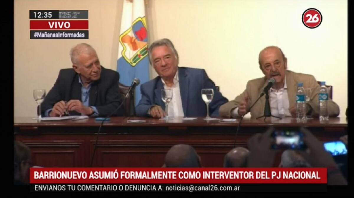 Luis Barrionuevo, asunción del PJ, Carlos Campolongo y Julio Bárbaro, Canal 26