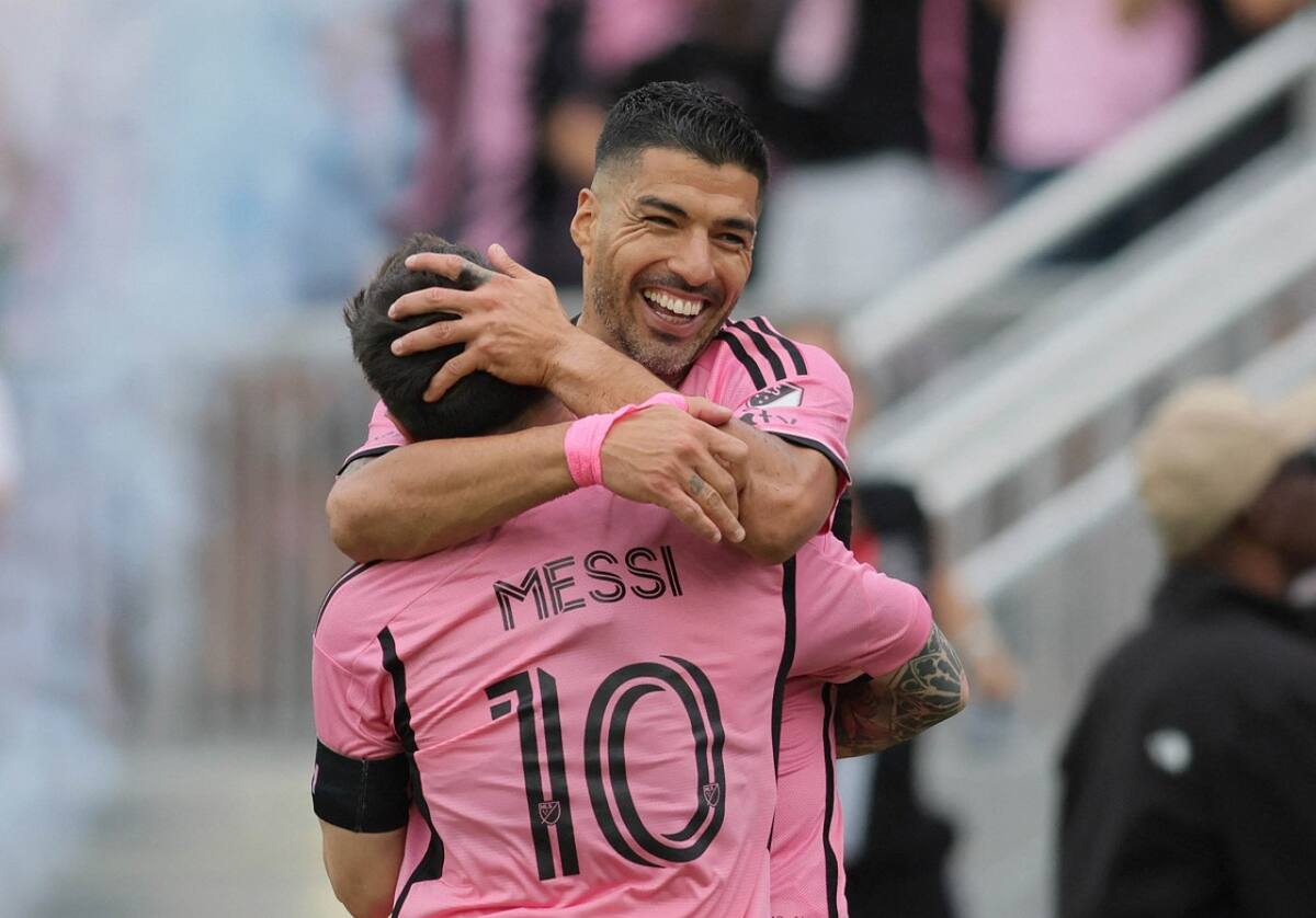 Luis Suárez y Lionel Messi en Inter Miami. Foto: NA (Sam Navarro)