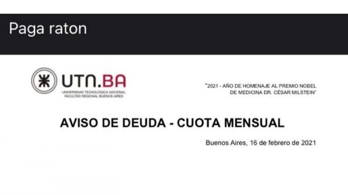 Mail de la UTN a sus alumnos