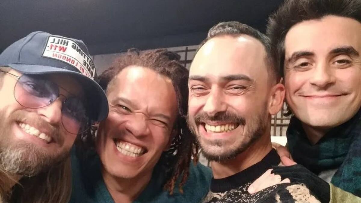 Mambrú se reunió en Olga. Pablo Silberberg, Germán Tripel “Tripa”, Milton Amadeo y Emanuel Ntaka. Foto: X