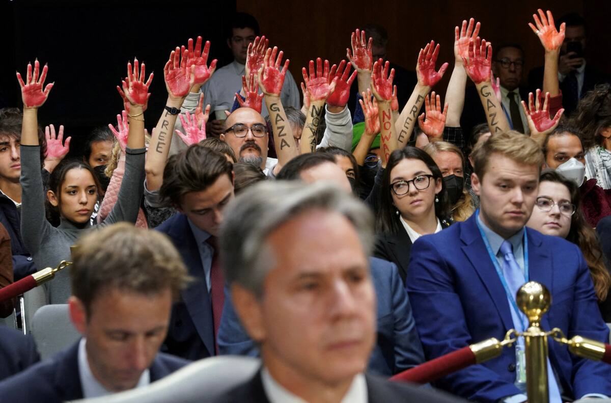 Manifestación por el alto al fuego en Gaza en el congreso de EEUU. Foto: Reuters.