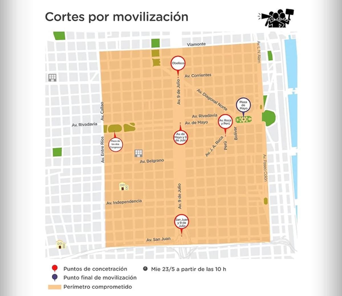 Mapa de cortes y protestas en Buenos Aires - 23 de mayo de 2018