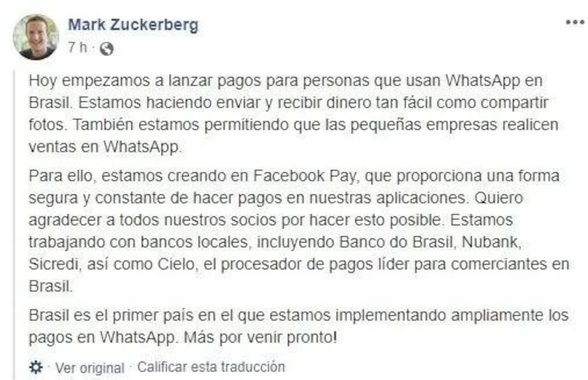 Mark Zuckerberg por envío de dinero