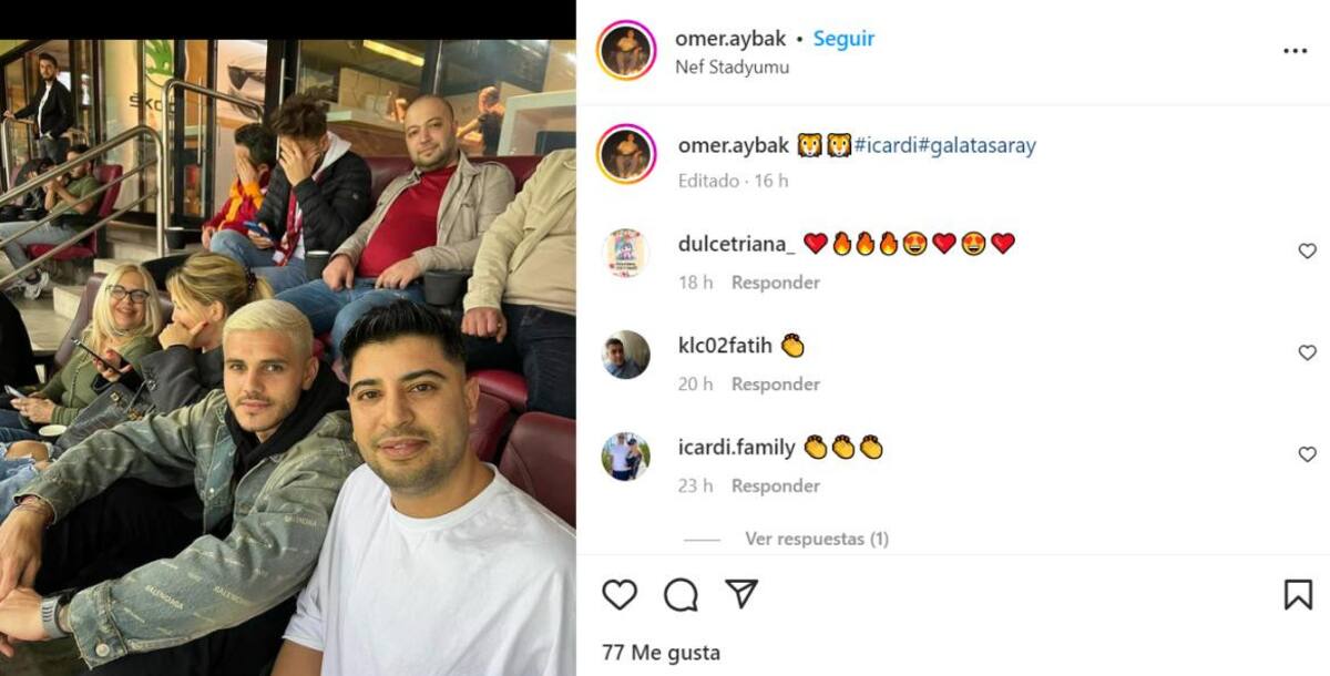Mauro con Wanda en la cancha. Foto: Instagram/omer.aybak