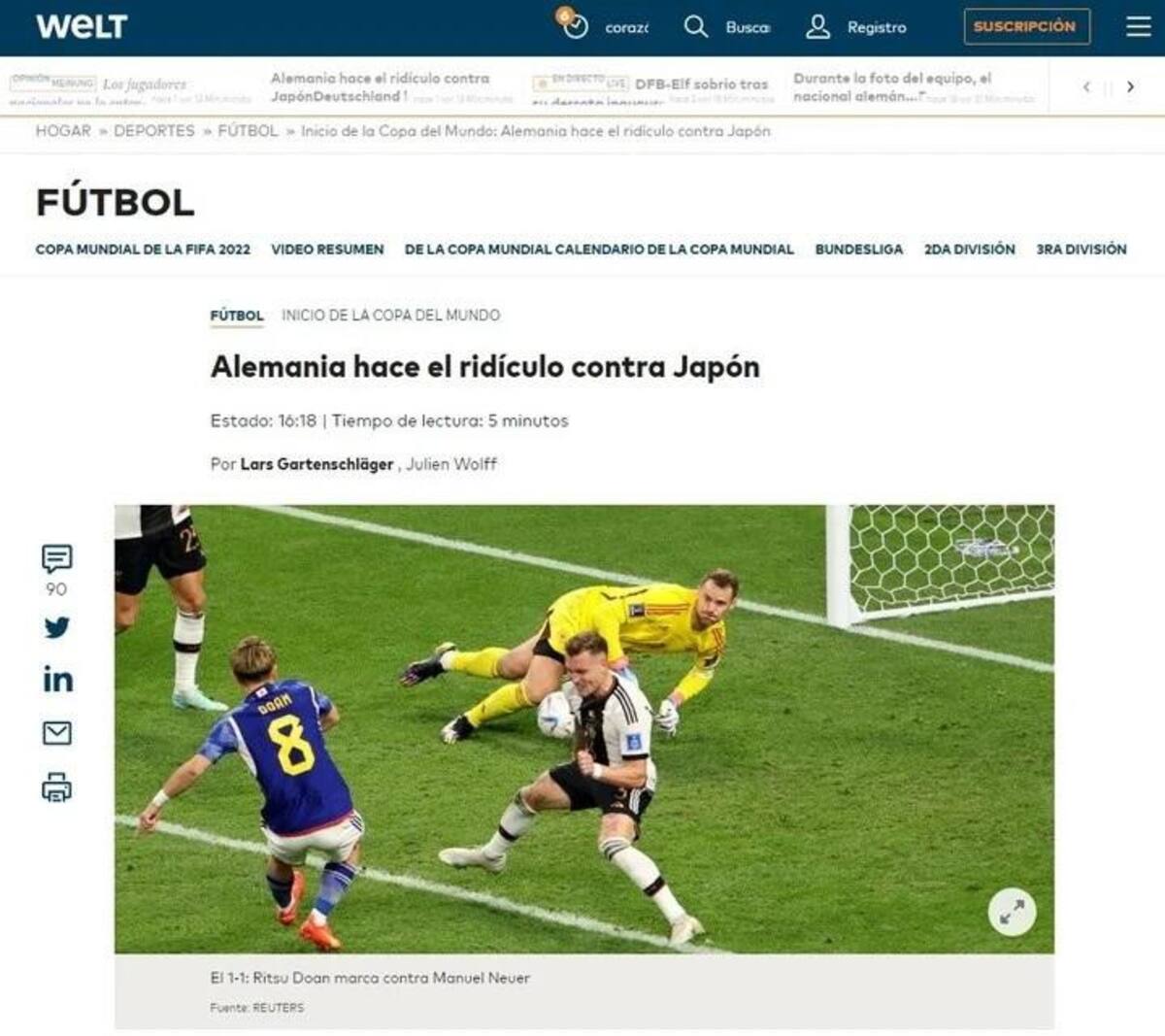 Medios alemanes tras la derrota de Alemania ante Japón.