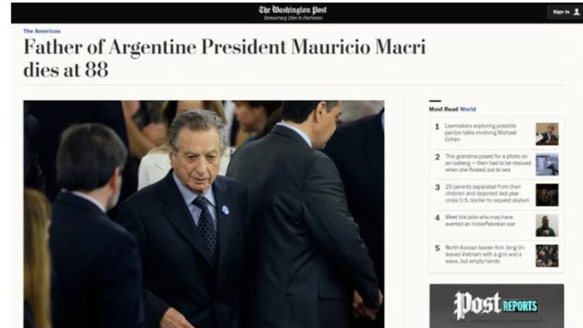 Medios internacionales - noticia muerte Franco Macri