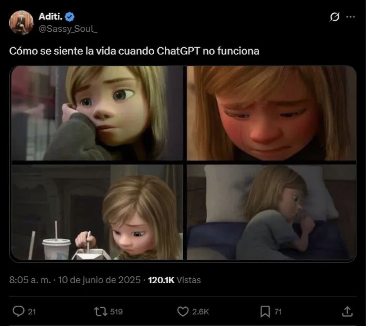 Memes por la caída del ChatGPT. Foto: X.