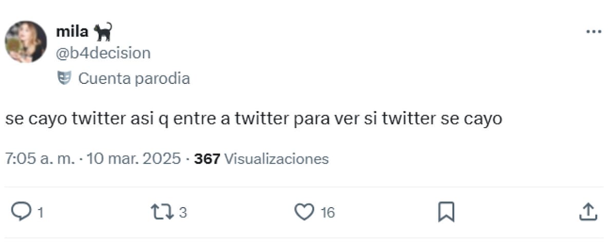 Memes tras la caída de la red social X. Foto: captura X.