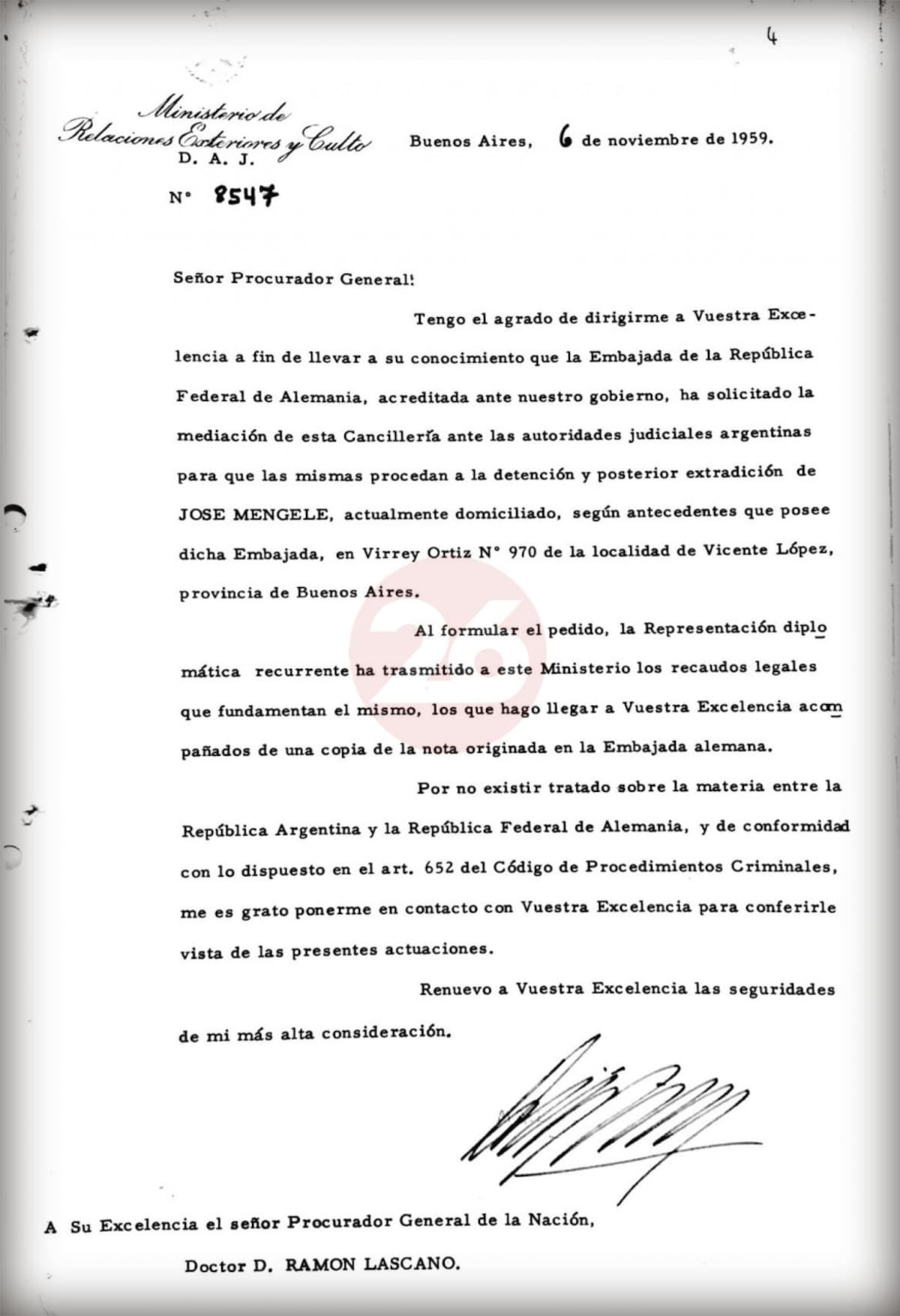 Mengele en Argentina, documentos por extradición