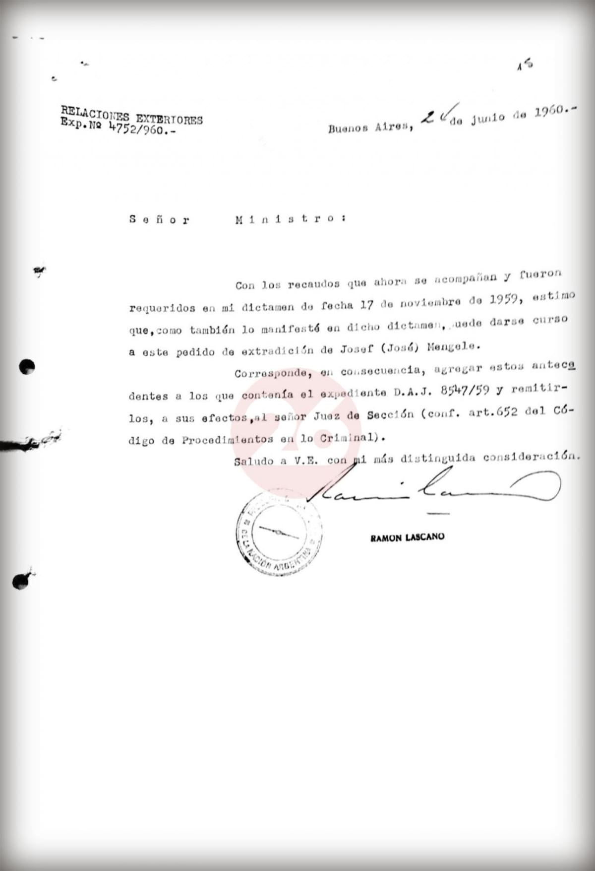 Mengele en Argentina, documentos por extradición