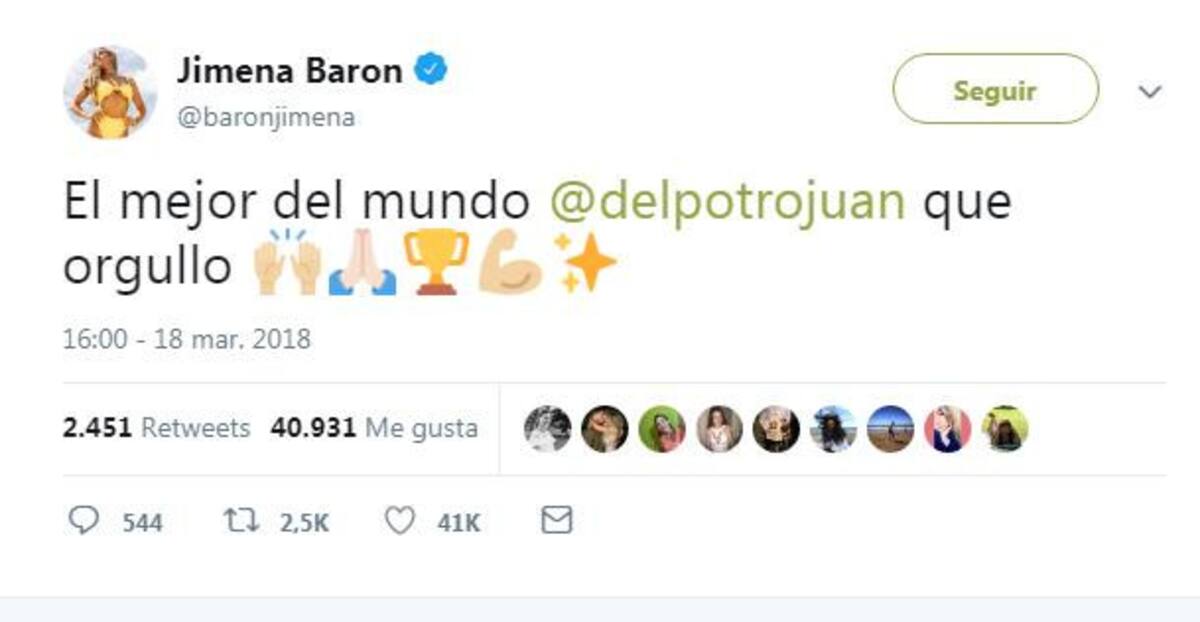 Mensaje de Jimena Barón a Del Potro - Twitter