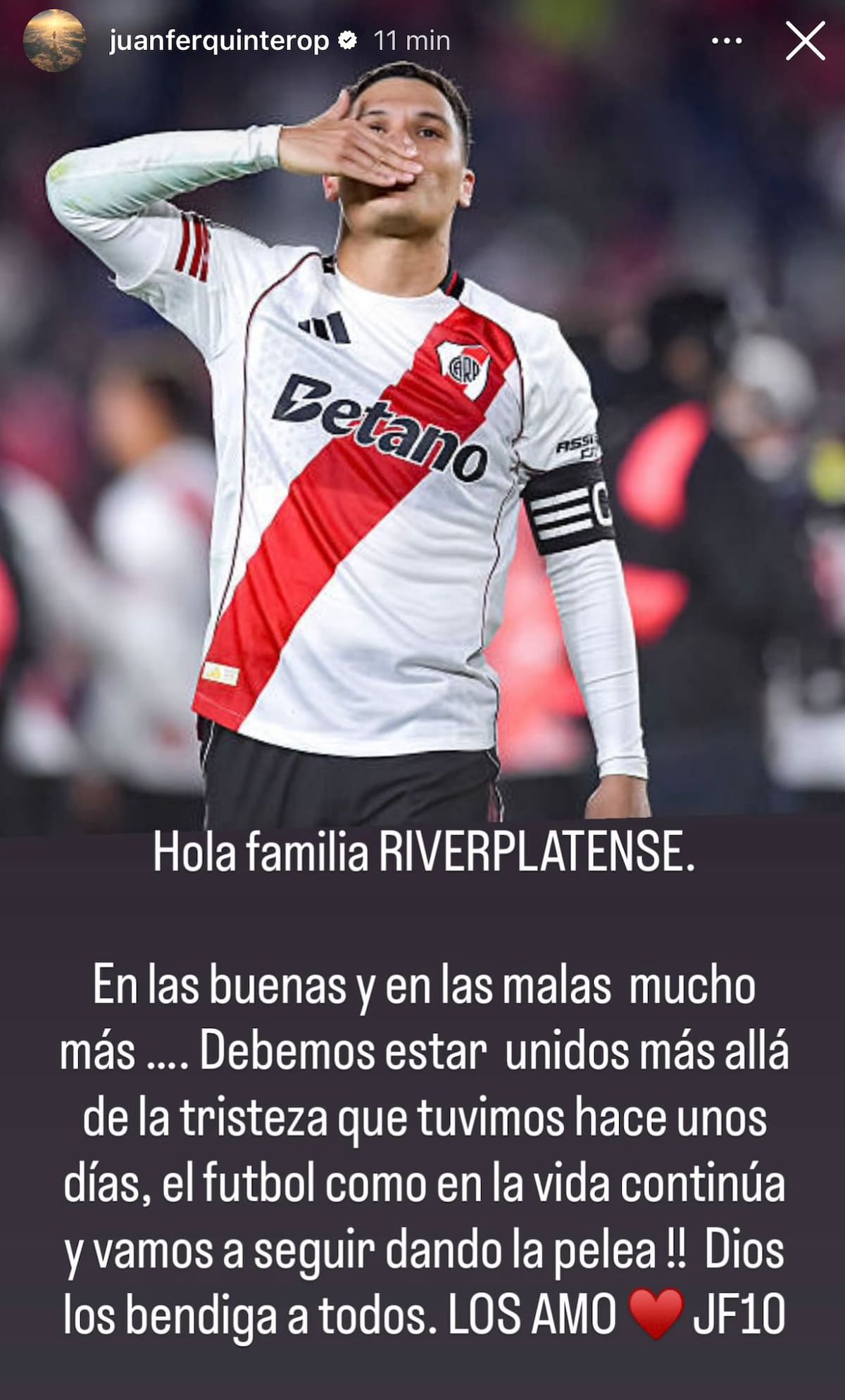 Mensaje de Juan Fernando Quintero en medio de sus versione de salida de River.