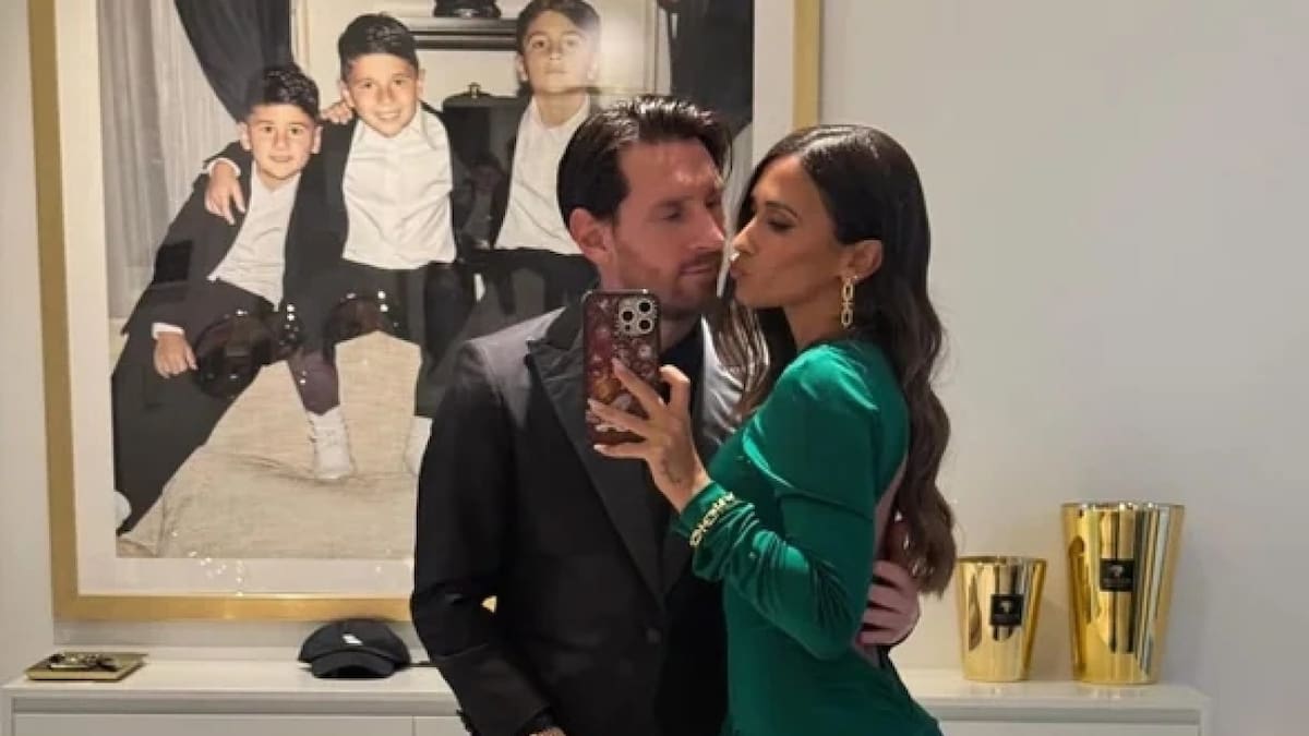 Messi y Antonela en el cumpleaños de David Beckham. Fuente: NA