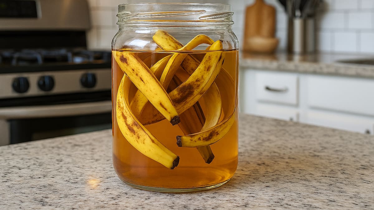 Mezclar cáscara de banana con vinagre.