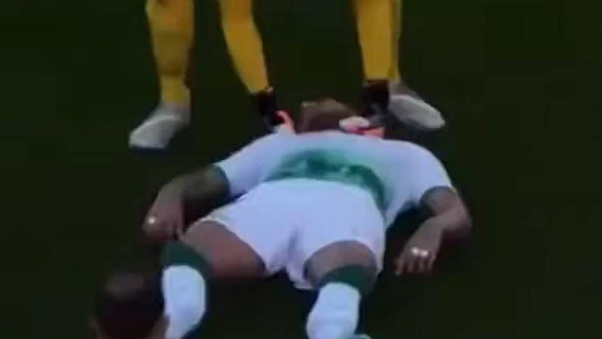 Momento que queda tendido en el césped. Foto: captura.