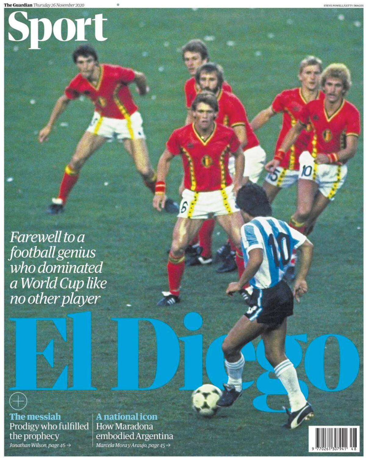 Muerte de Maradona por el diario inglés The Guardian Sport