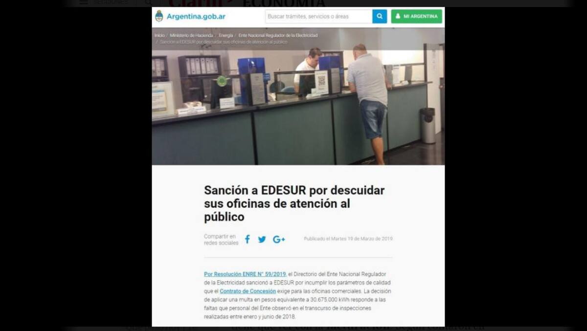 Multa de $120 millones contra Edesur por mala atención a los usuarios