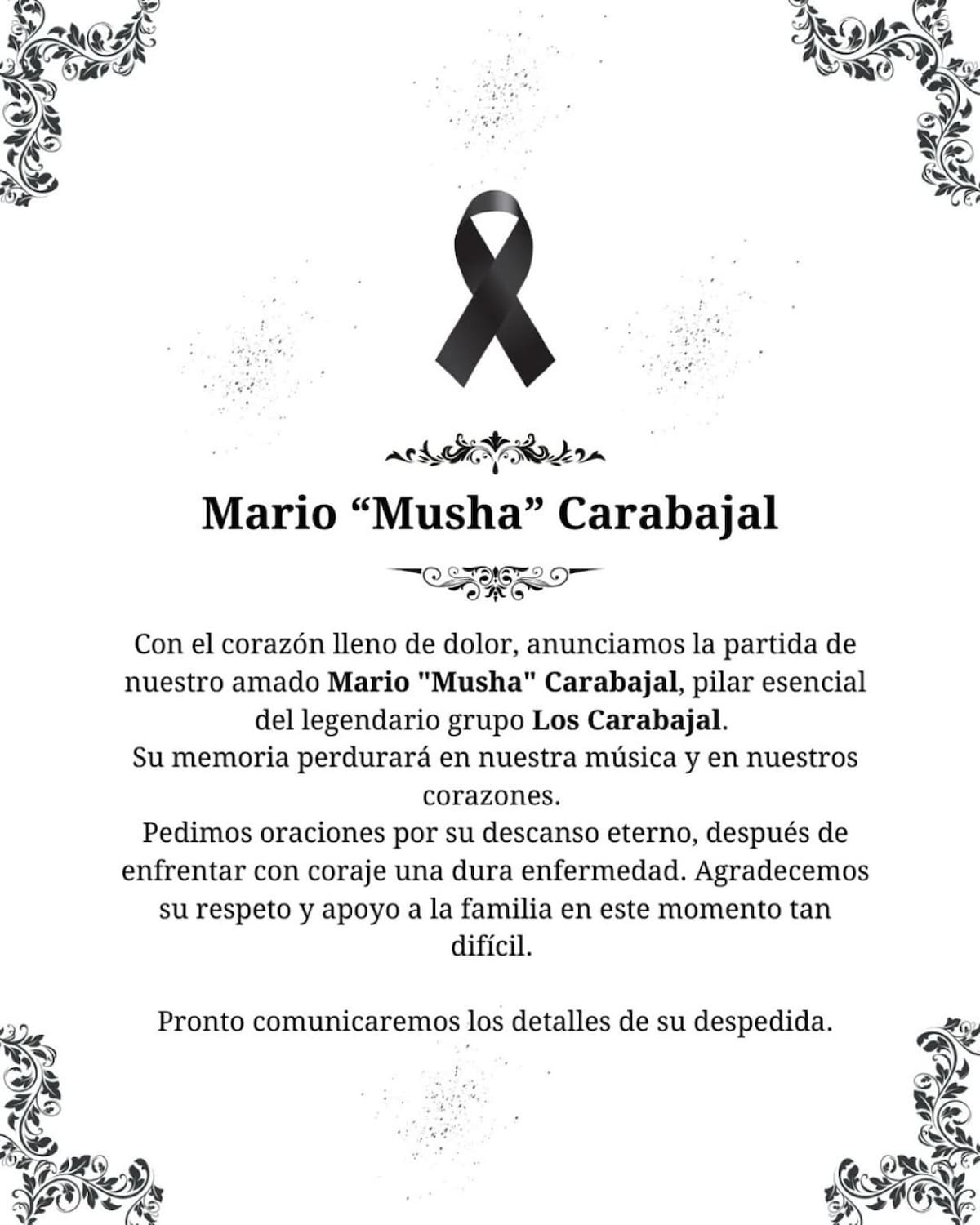 Murió Mario “Musha” Carabajal. Foto: Instagram @loscarabajaloficial