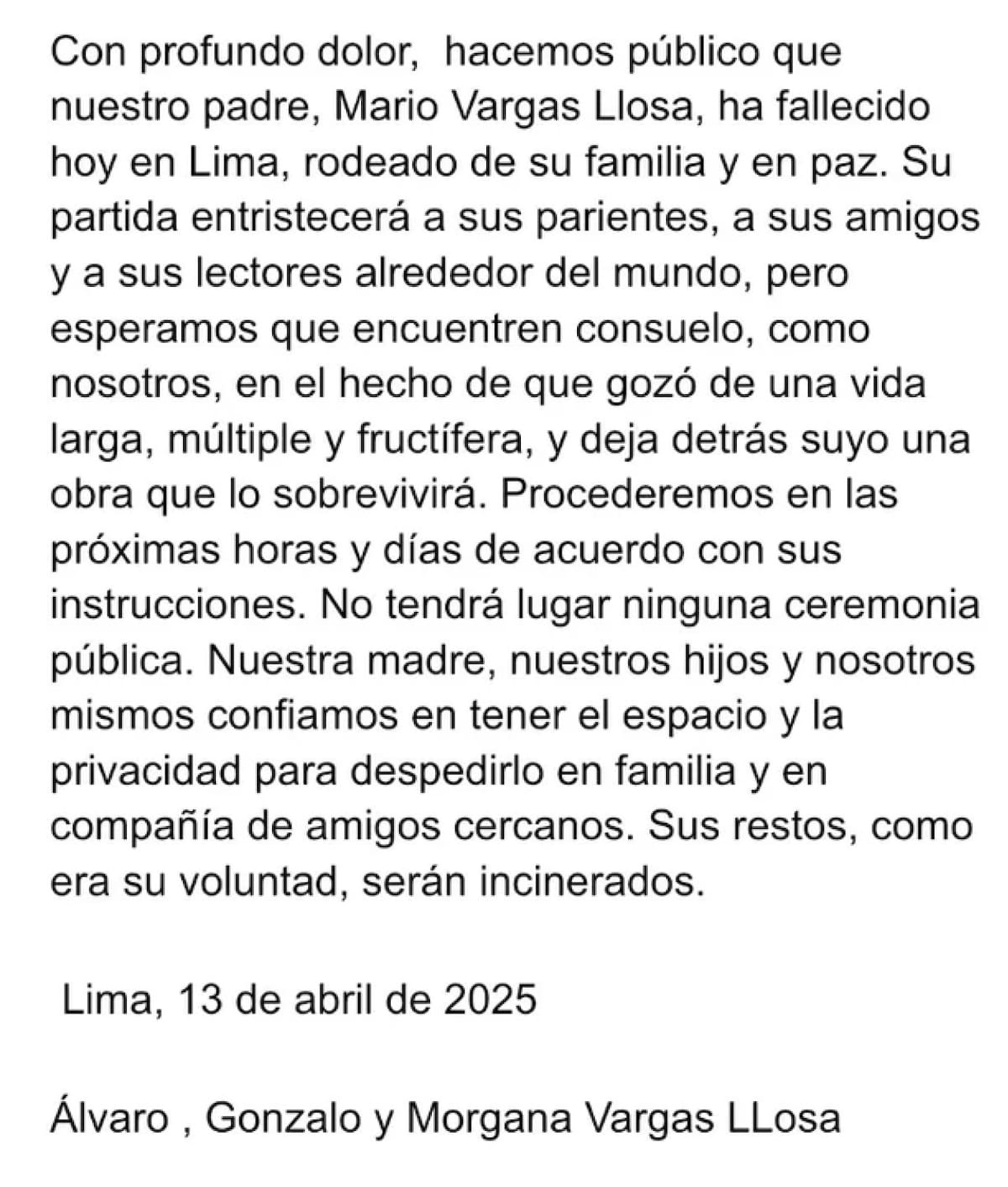 Murió Mario Vargas Llosa.
