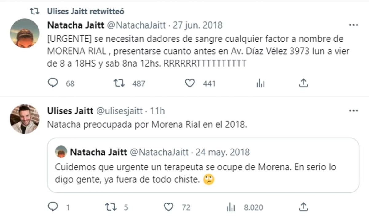 Natacha Jaitt pedía ayuda para More Rial. Foto: Twitter.