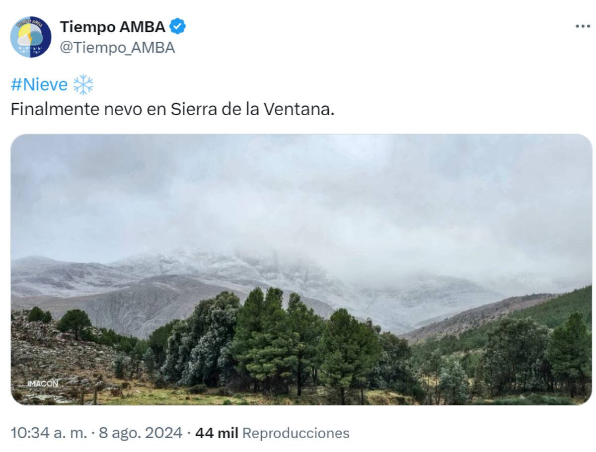 Nieve en Sierra de la Ventana. Foto: X.